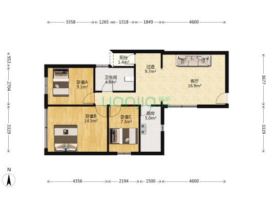 银丰大厦 3室1厅1卫 107平方