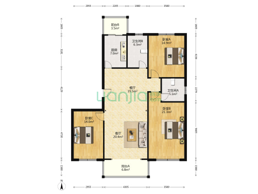 天之润花园B区 3室2厅2卫 151平方