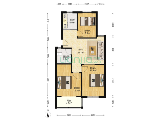 源江新村 3室1厅1卫 76平方