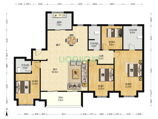 莫奈公馆 4室1厅3卫 193平方
