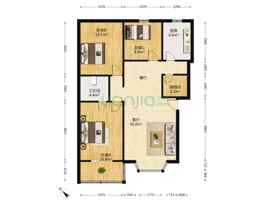 上升街98号 3室1厅1卫 108平方