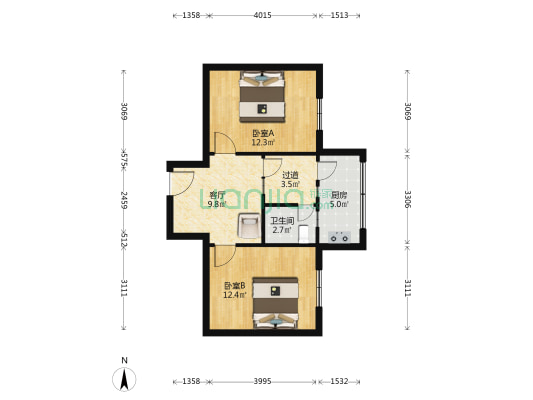 城东路81-83号 2室1厅1卫 54平方