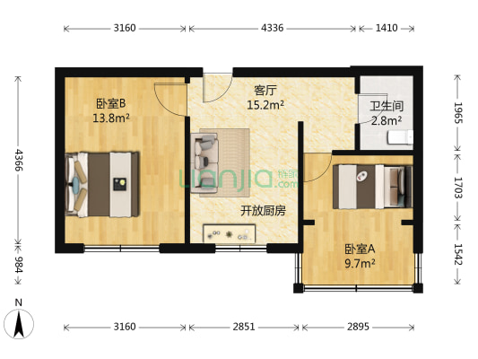 新云里 2室1厅1卫 49平方