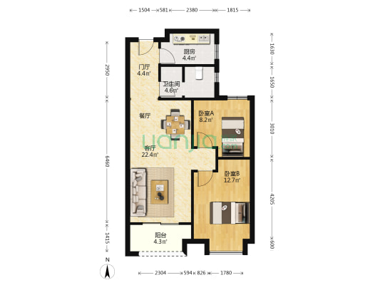 西安金辉城 2室1厅1卫 82平方