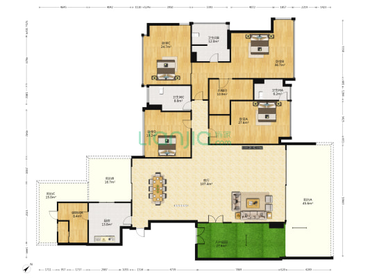 海岸星座 4室1厅3卫 389平方