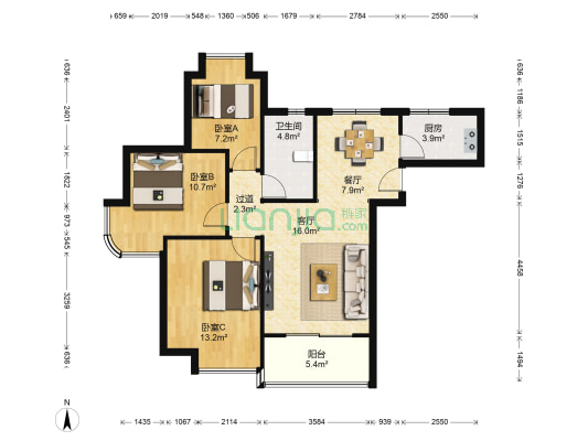 雅居乐花园 3室2厅1卫 97平方