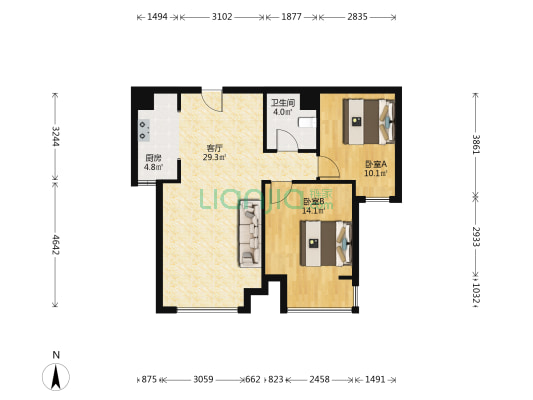 荣盛·锦绣花苑 2室1厅1卫 85平方