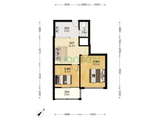 建新东路331号 2室1厅1卫 57平方