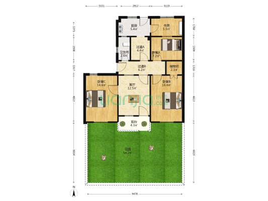 人民巷2号 4室1厅1卫 105平方