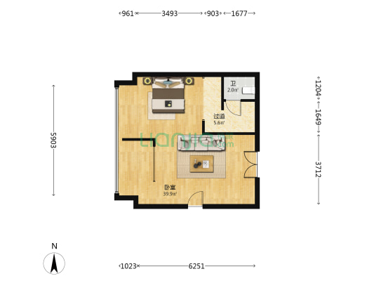 中铁西城一期 1室0厅1卫 63平方