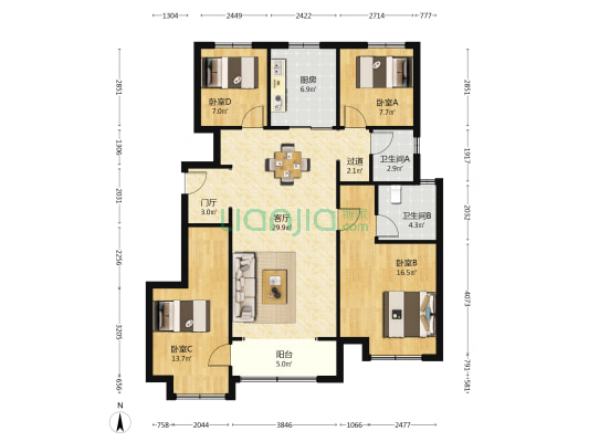 雪山万科城A9区聆风园 4室1厅2卫 131平方