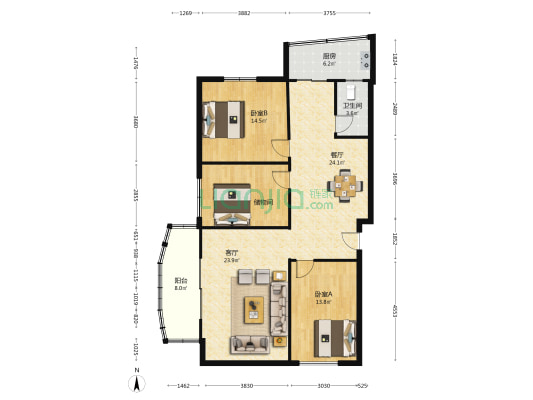 中坑小区 2室2厅1卫 121平方