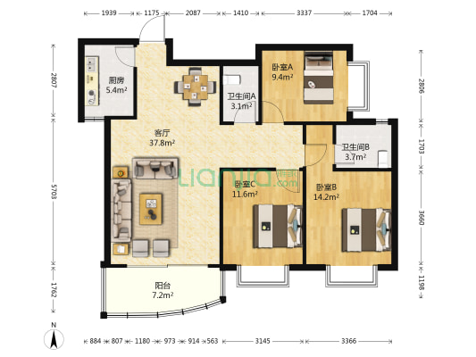 相国名居一期 3室1厅2卫 119平方