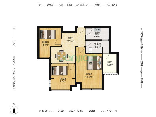 新南环新村三组团 3室1厅1卫 72平方