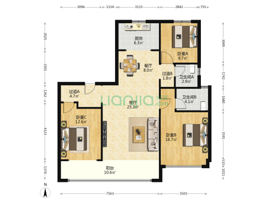 绿城复地柳岸晓风 3室2厅2卫 135平方