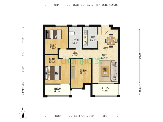 世茂云锦澜园 3室1厅1卫 92平方