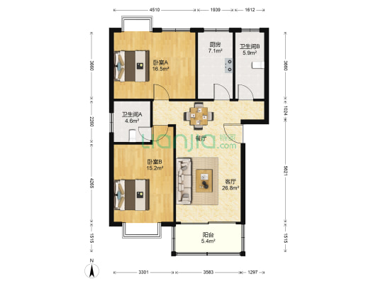 周南生活园 2室1厅2卫 99平方