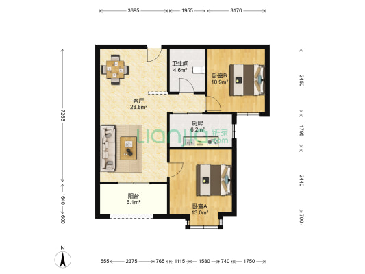南肖埠御景苑 2室1厅1卫 88平方
