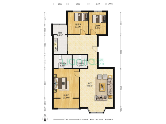 朝陽家園 3室1厅2卫 135平方