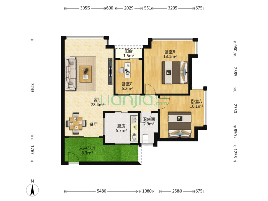 华发四季 3室1厅1卫 90平方