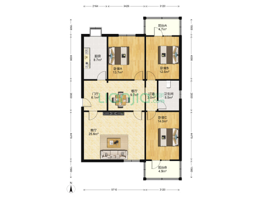 维明南大街 3室2厅1卫 132平方