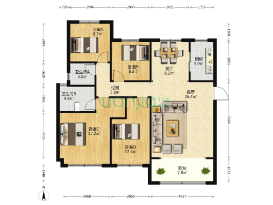 碧桂园天誉 4室2厅2卫 155平方