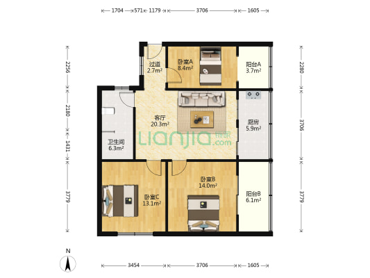 省高院家属院 3室1厅1卫 89平方