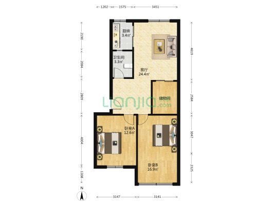 梨园医院家属区 2室1厅1卫 78平方