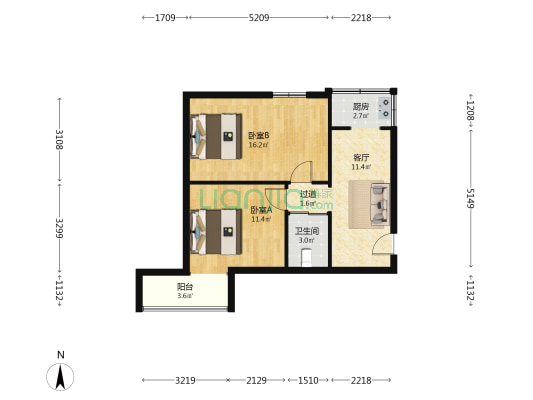 曲阳路769号 2室1厅1卫 61平方