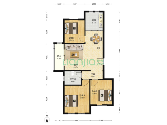 惠丰家园小区 3室1厅1卫 109平方