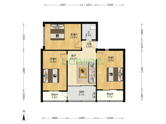 东环路小区 3室1厅1卫 87平方