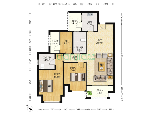 麓铭花涧集 2室1厅2卫 109平方