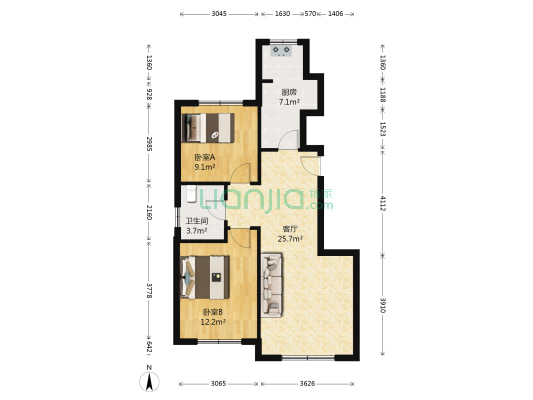 奥体玉园 2室1厅1卫 86平方