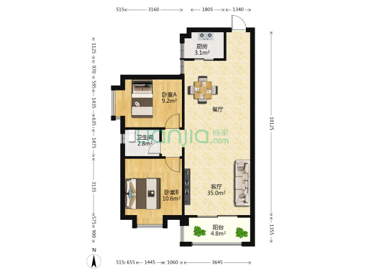 中珠喜悦 2室1厅1卫 84平方
