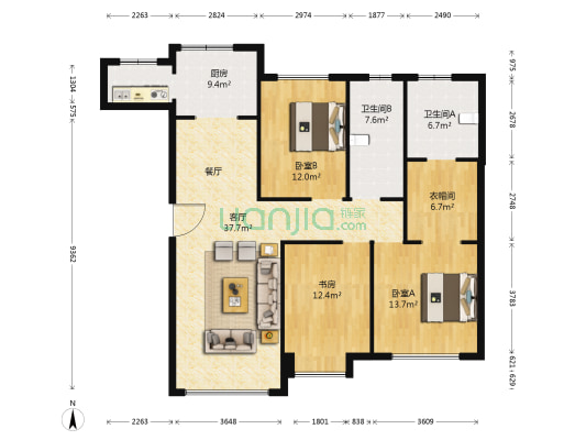 钜城臻品壹号院 3室1厅2卫 159平方