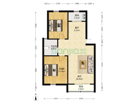 天一尊邸 2室2厅1卫 89平方