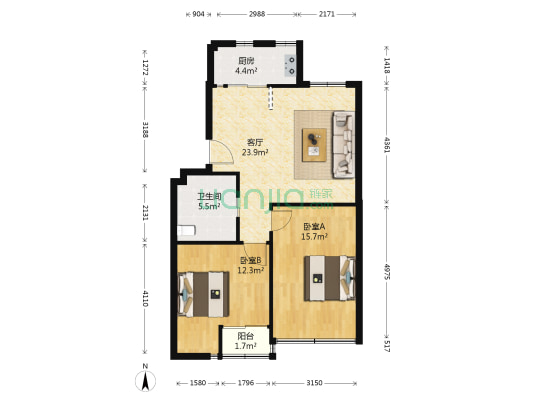 新城花园（工业园区） 2室1厅1卫 77平方