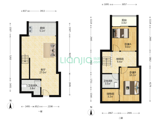 绿地翡翠国际广场 2室1厅2卫 57平方