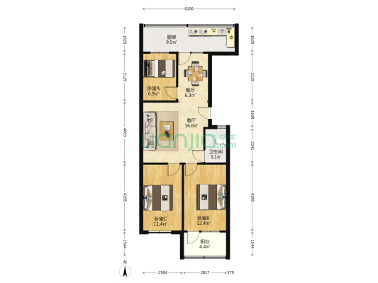 金光小区 3室2厅1卫 86平方