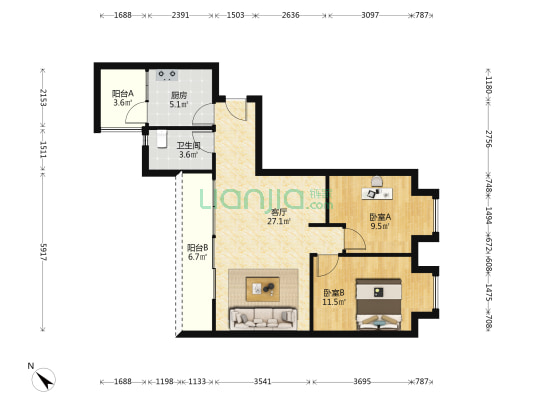 新城佳苑 2室1厅1卫 80平方
