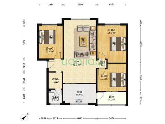 月波上横街15号 3室1厅1卫 110平方