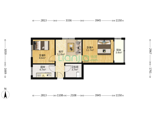 人民路30-50号 2室1厅1卫 62平方