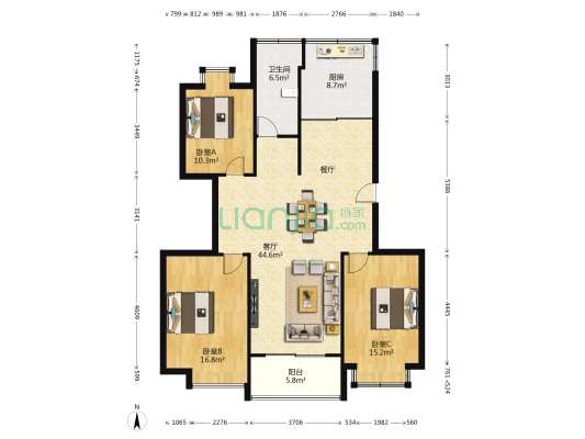 德诚嘉园 3室1厅1卫 134平方
