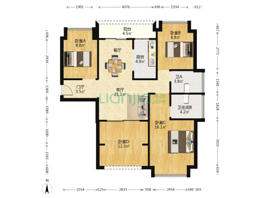 新金都·郡府 4室1厅2卫 103平方