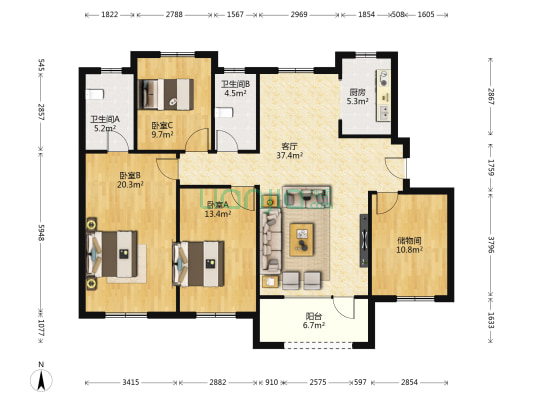 荣盛锦绣御景二期 3室1厅2卫 138平方