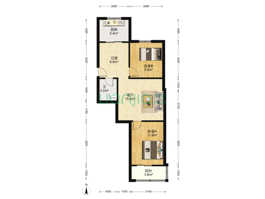 西安市食品药品检验所家属院 2室1厅1卫 69平方