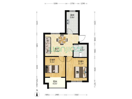 广谊公寓 2室1厅1卫 61平方