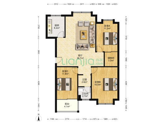 馨怡园 3室1厅1卫 115平方