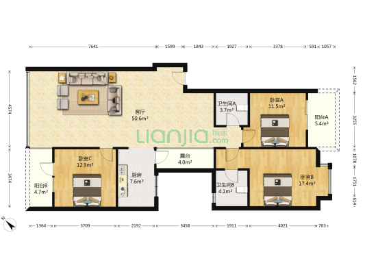 山水茗苑 3室1厅2卫 143平方