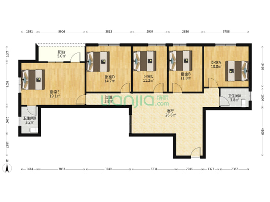 下朗小区 5室1厅2卫 118平方